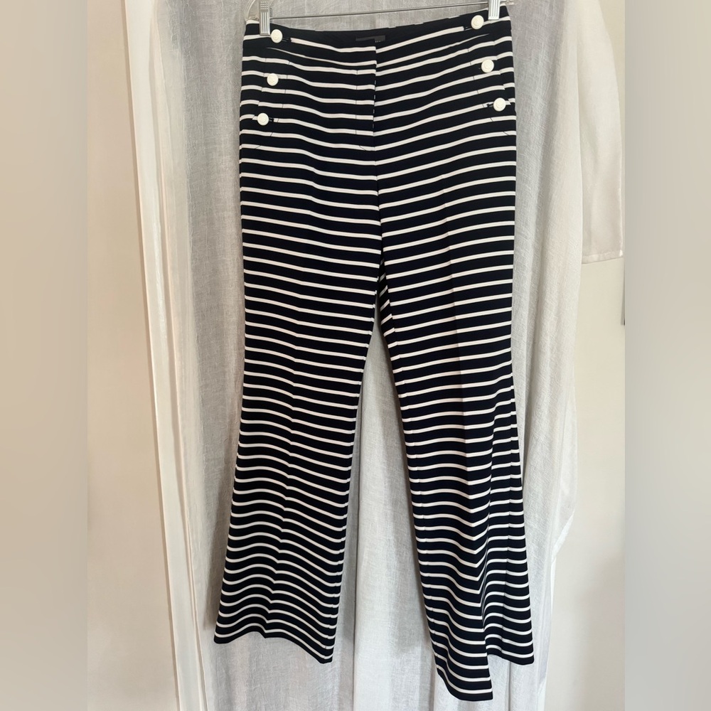 NWOT The Limited Navy/White Striped High Waist Flare Nautical Button Pants Sz 6